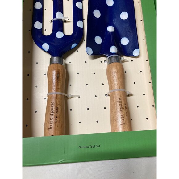Kate Spade New York Polka Dot Garden Tool Set - 2 Wooden Handle Tools New In Box - Picture 2 of 2